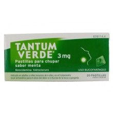 TANTUM VERDE 3MG PASTILLAS MENTA PARA CHUPAR 20 COMPRIMIDOS